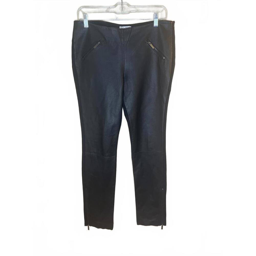 My Tribe Black Leather Front Pants Y2K Zipper Accents Stretch Size Large